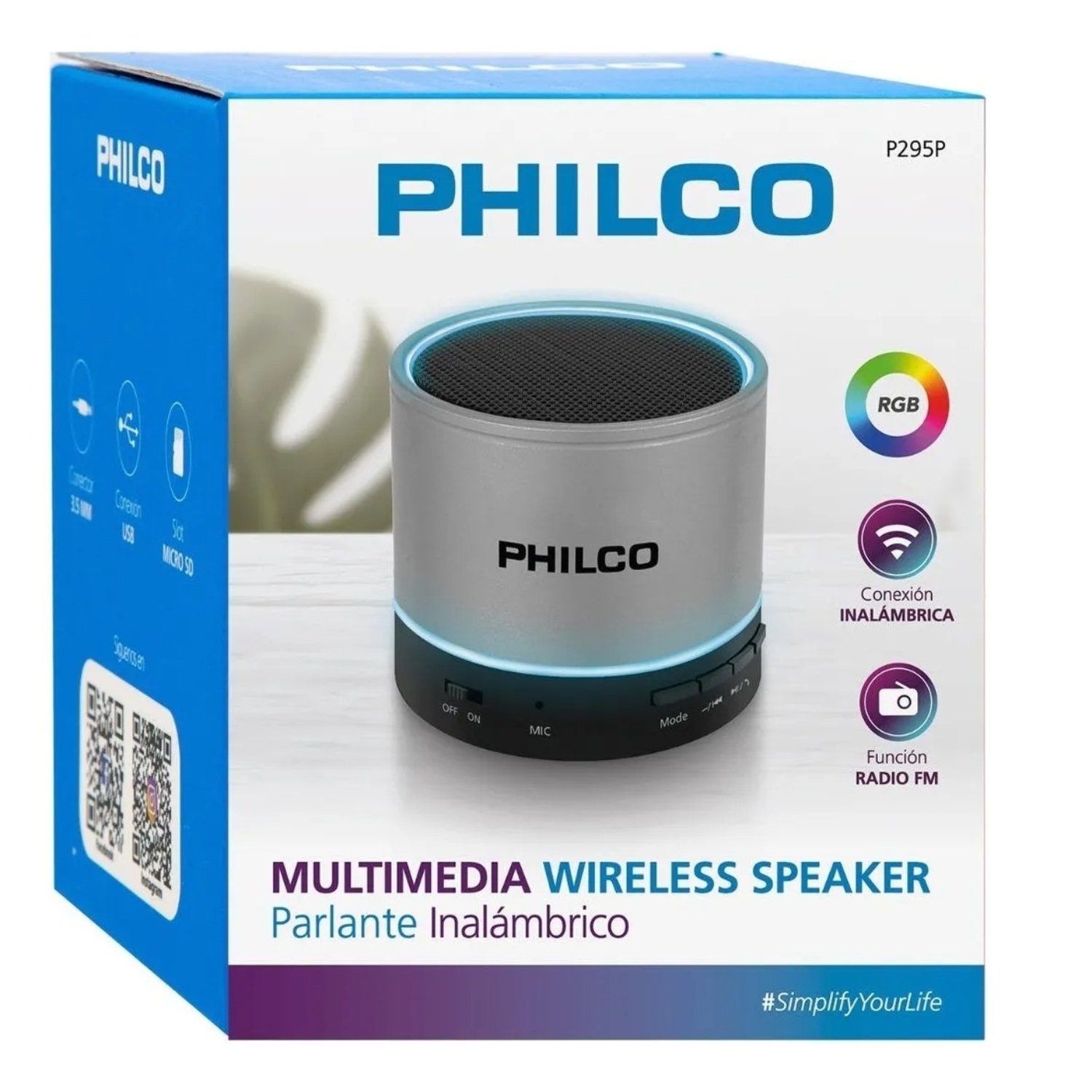 PARLANTE PORTATIL BLUETOOTH-USB P295 PLATA - 5
