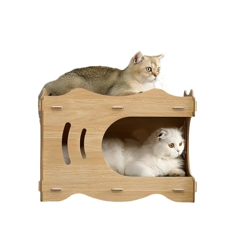 CAMA CASA DE MADERA PARA GATOS CON RASCADOR INTERNO - 3