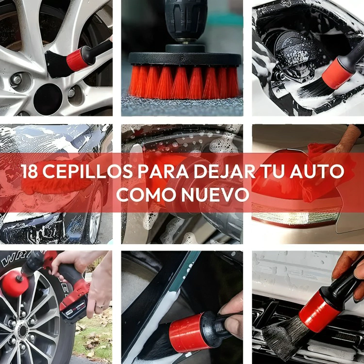KIT 18 PIEZAS LIMPIEZA DE AUTO INTERIOR Y EXTERIOR - 2