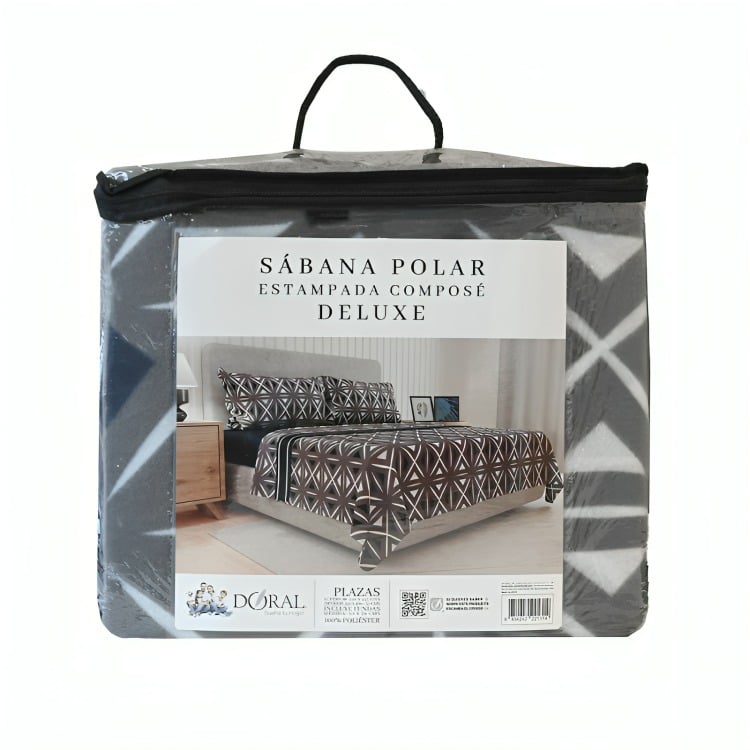 SÁBANAS DE POLAR COMPOSÉ KING / TRIÁNGULOS GRIS EN COLOR BLANCO – DORAL - 1