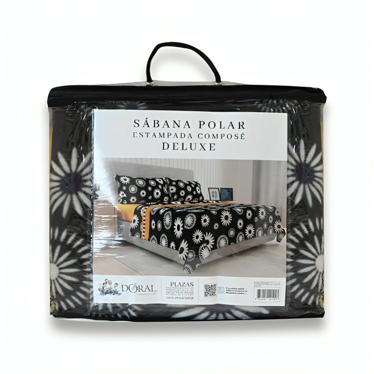 SÁBANAS DE POLAR COMPOSÉ 2 PLAZAS / FLOR EN COLOR NEGRO SALMÓN – DORAL - 2