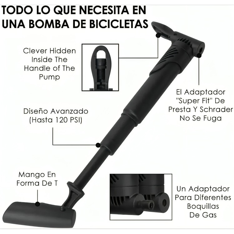 SET BOMBÍN INFLADOR MANUAL PARA BICICLETA 120 PSI - 3