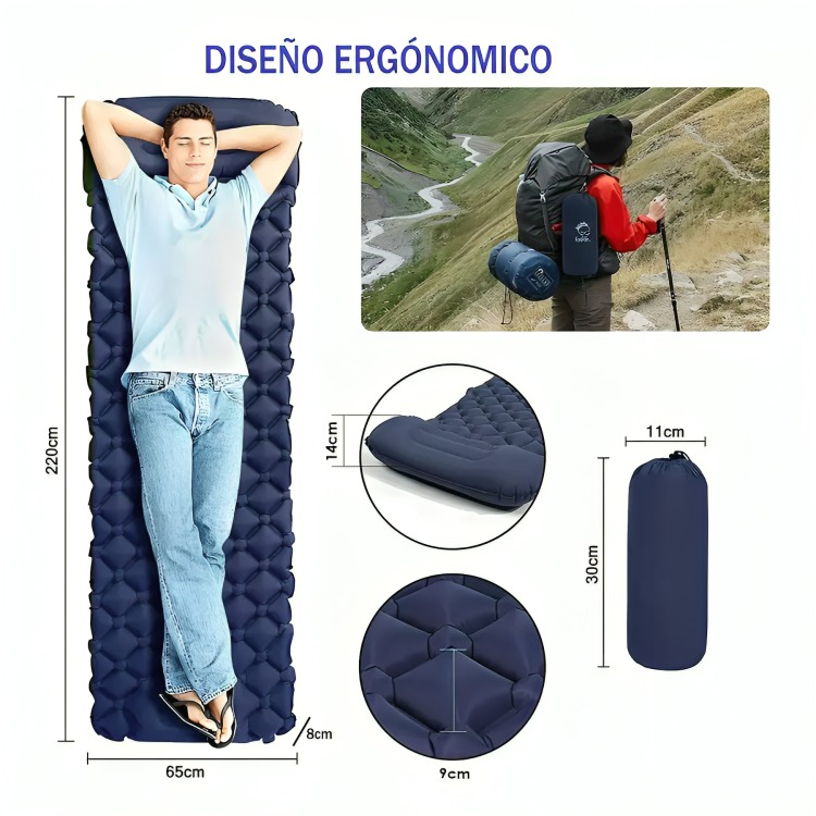 COLCHÓN INFLABLE PLEGABLE PORTÁTIL PARA ACAMPAR COLCHONETA - 4