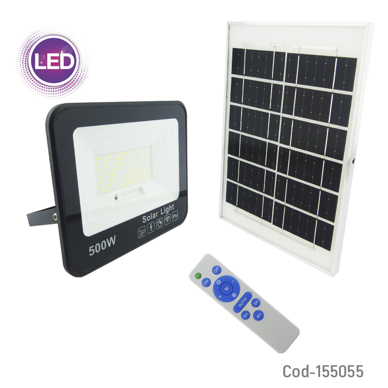 PROYECTOR SOLAR LED 500W CON PANEL SOLAR PVC 200 LED CONTROL REMOTO - 1
