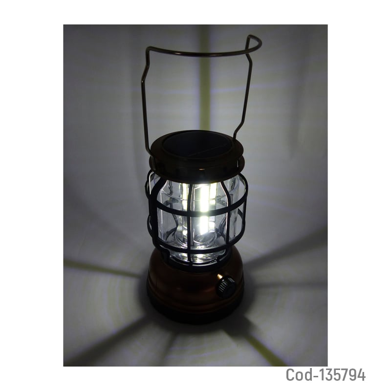 FAROL LED SOLAR CON DIMER RECARGABLE USB LUZ BCA PLATA - 1