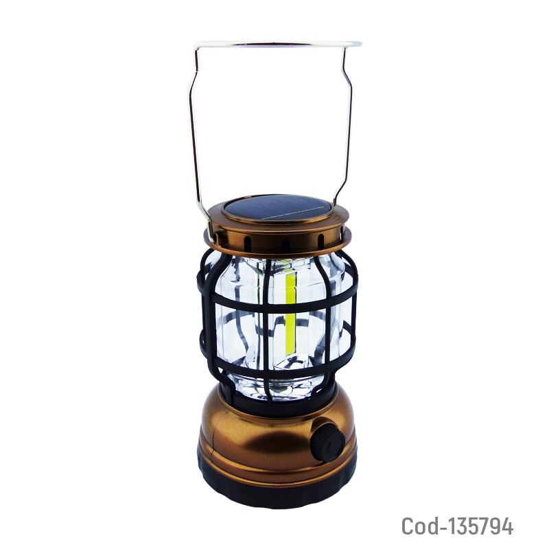 FAROL LED SOLAR CON DIMER RECARGABLE USB LUZ BCA ORO - 1