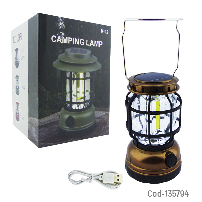 FAROL LED SOLAR CON DIMER RECARGABLE USB LUZ BCA ORO - 2