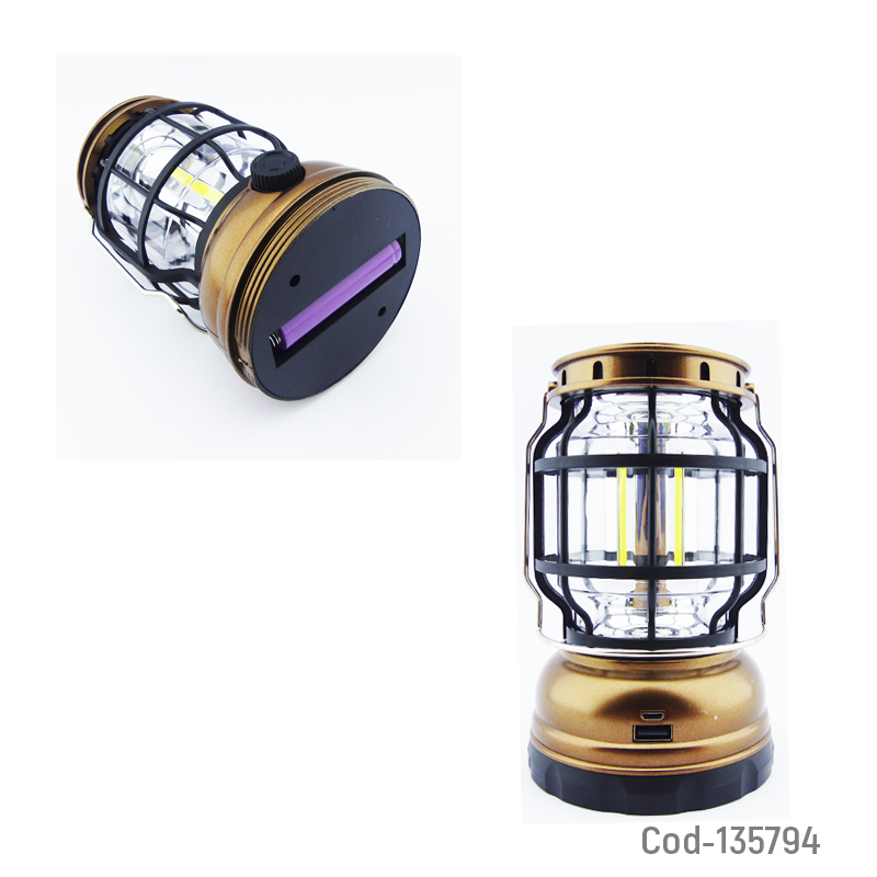 FAROL LED SOLAR CON DIMER RECARGABLE USB LUZ BCA ORO - 3