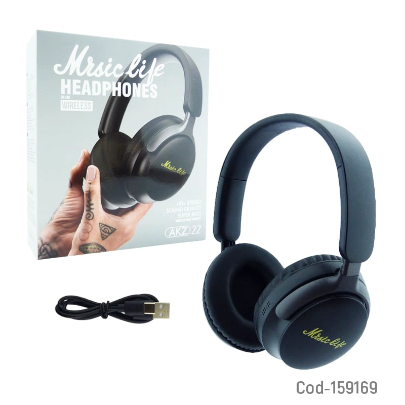 AUDÍFONO CINTILLO BT AKZ-22 EN COLOR NEGRO TF-FM - 1