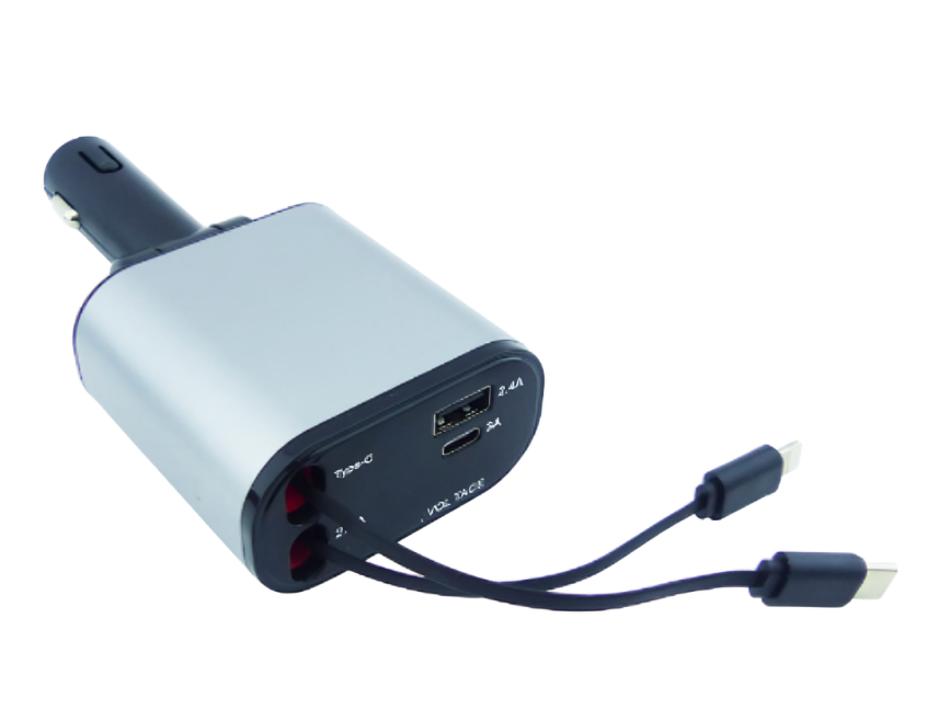 CARGADOR 120W FAST CHARGE CON 2 CABLES RETRÁCTIL - 1