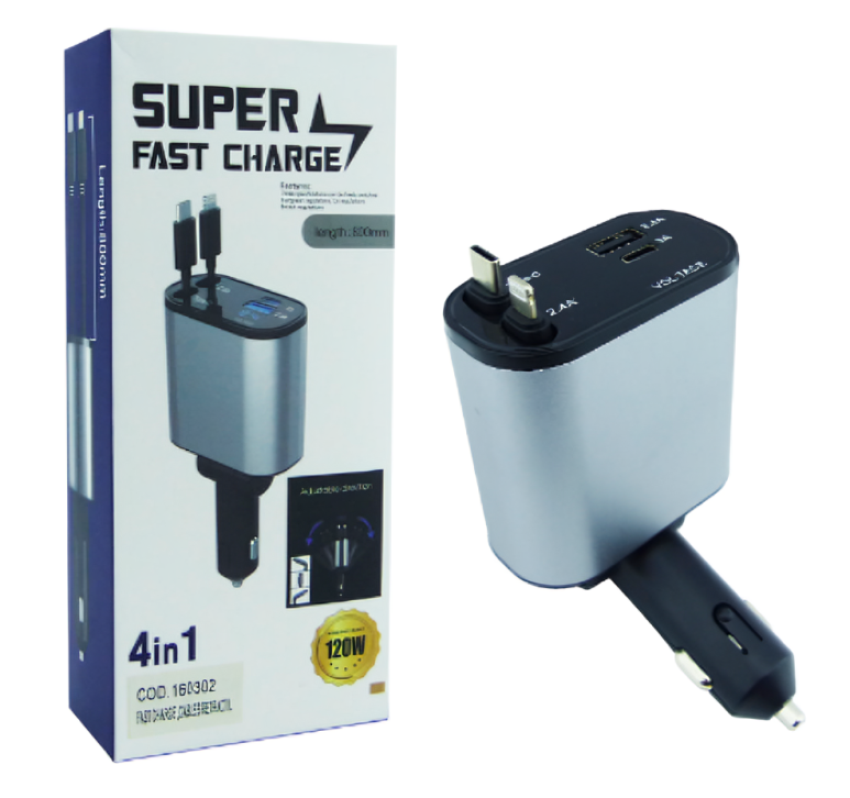 CARGADOR 120W FAST CHARGE CON 2 CABLES RETRÁCTIL - 2