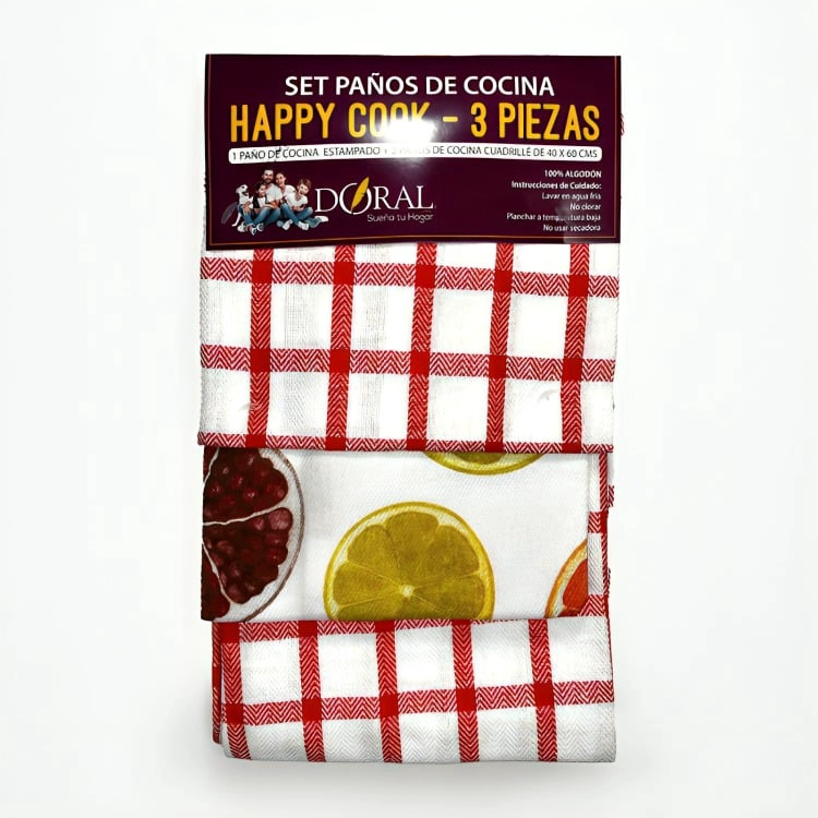 SET 3 PAÑOS DE COCINA HAPPY COOK  ROJO - 1