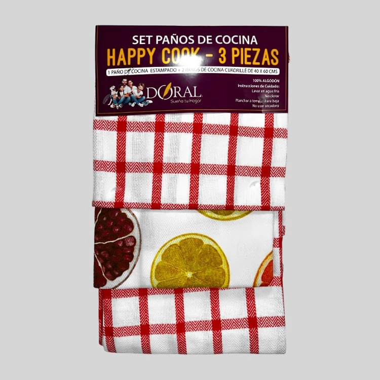 SET 3 PAÑOS DE COCINA HAPPY COOK  ROJO - 2