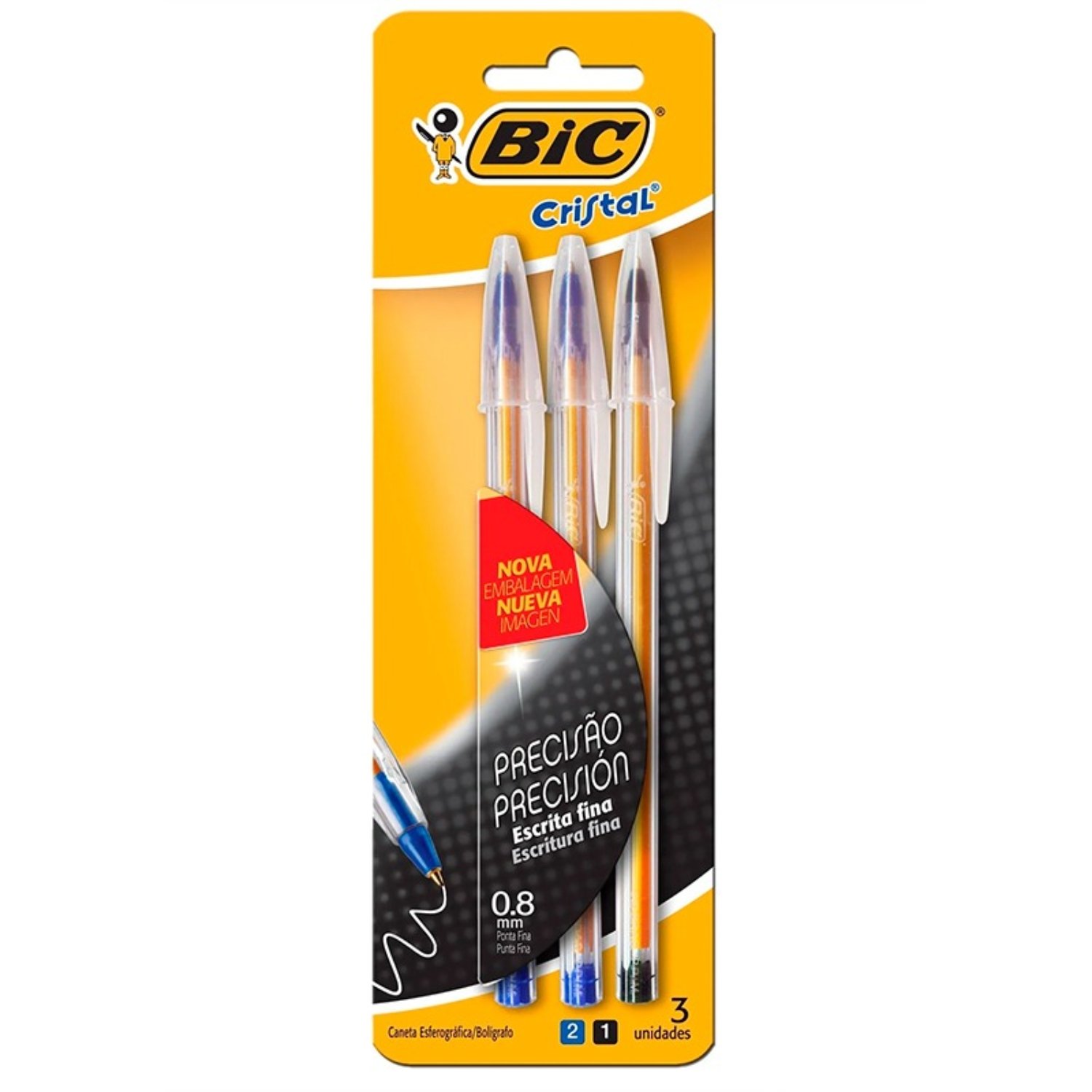 PACK X 4 BLISTER 3 BOLIGRAFOS CRISTAL FINO 2 AZUL, 1 NEGRO – BIC - 3