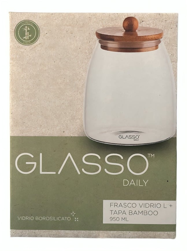FRASCO VIDRIO L CON TAPA DE BAMBOO GLASSO DAILY - 5