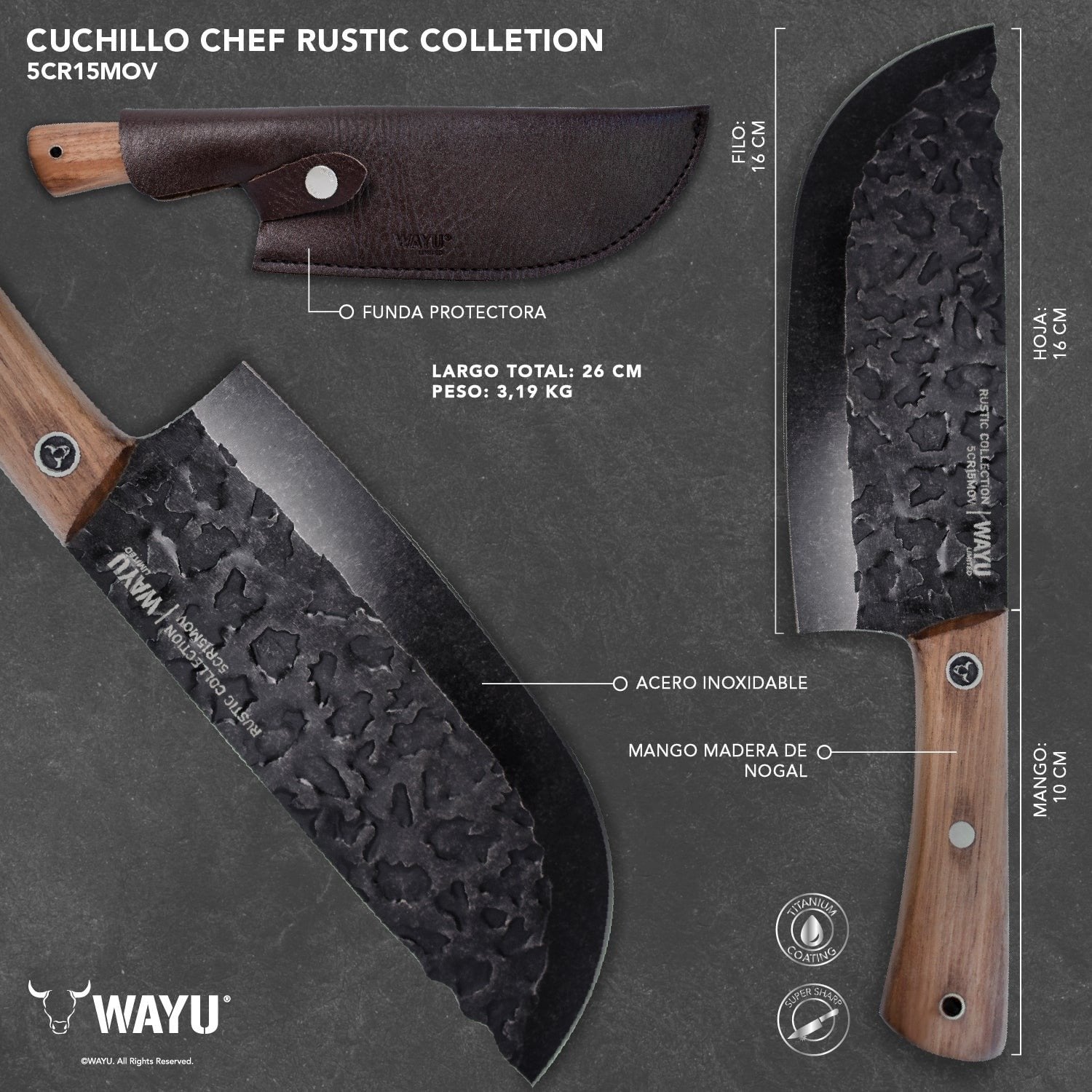 CUCHILLO CHEF CON FUNDA RUSTIC COLECCTION WAYU - 3