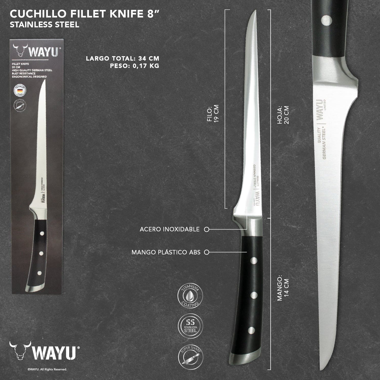 CUCHILLO FILETERO WAYU 20 CM/WAYU FILLET KNIFE 8' - 5