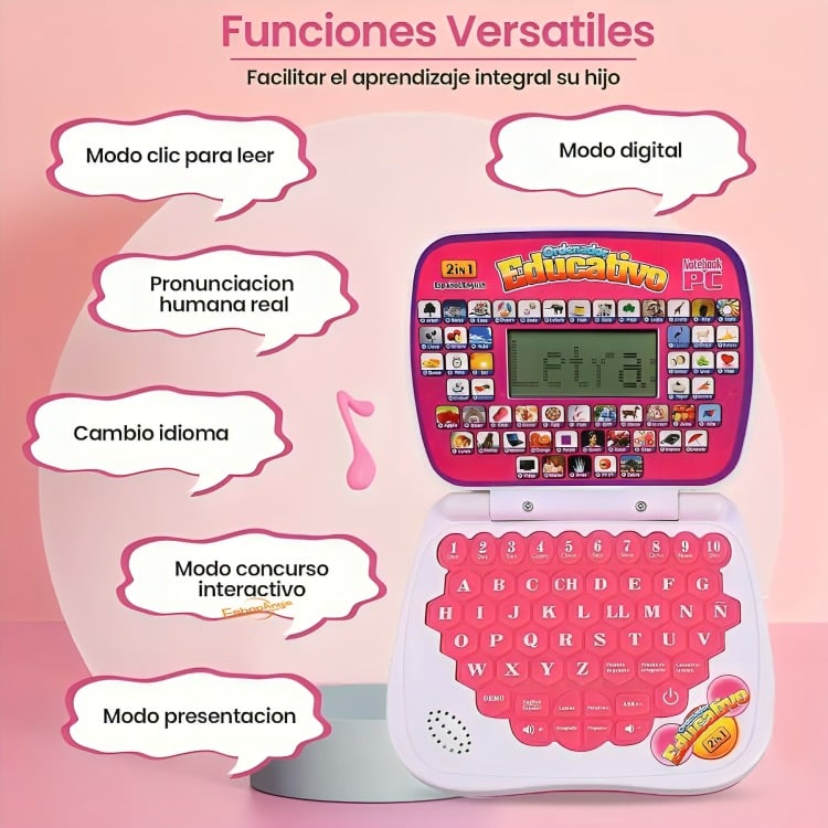 LAPTOP DE JUGUETE  EDUCATIVA CON PANTALLA FUTCIA - 1