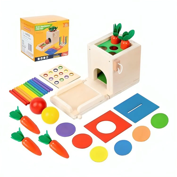 JUGUETE DE MADERA CUBO ENCAJE DIDACTICO 4EN1 - 2