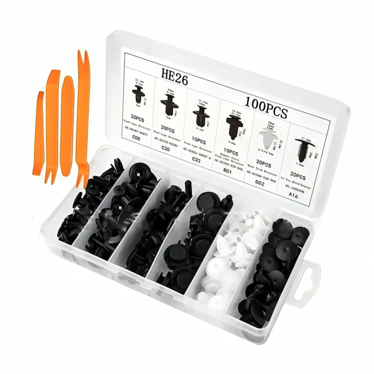 CLIP BROCHE AUTOMOTRIZ REPARACION 100 PZS MAS HERRAMIENTAS - 4