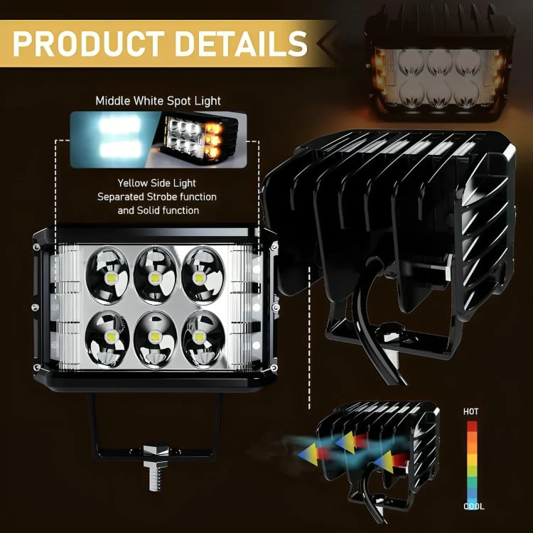 PACK X2 AUTO SPOT BICOLOR 36W 4X4 ESTROBO BLANCO + AMARILLO - 4