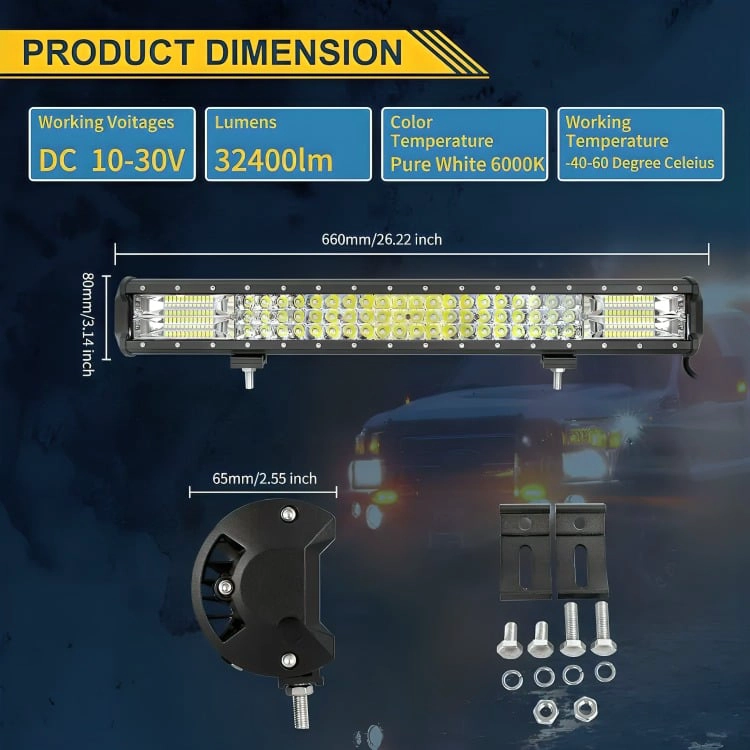 BARRA FOCO NEBLINERO LED 360W 26 PULG AUTO CAMIONES 120 LED - 3