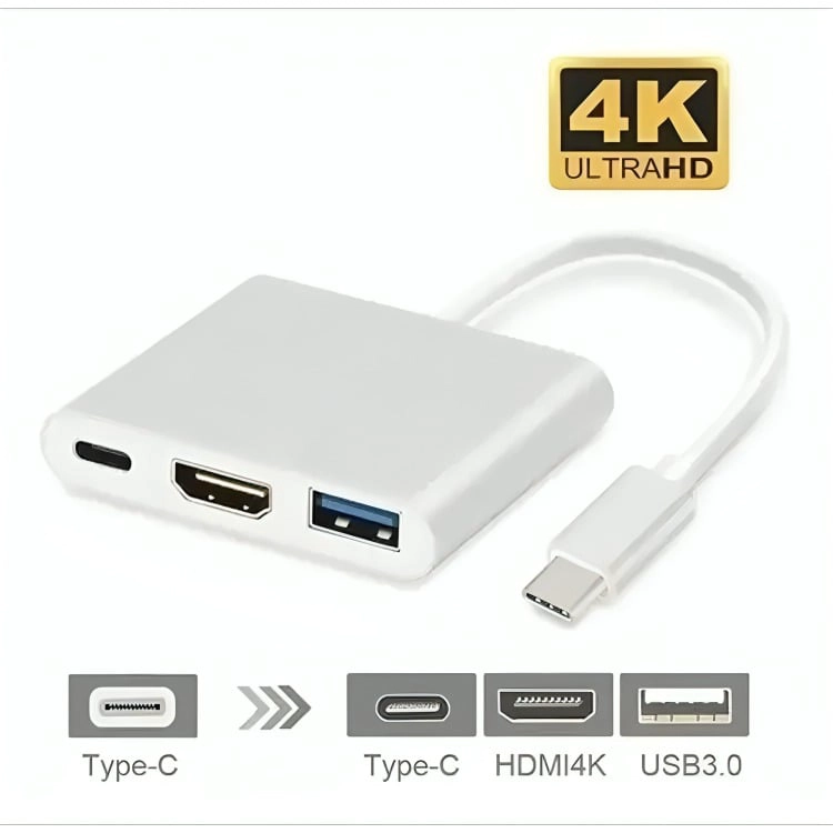 ADAPTADOR HUB 3 EN 1 USB TIPO C A USB-C HDMI USB 3.0 4K - 1