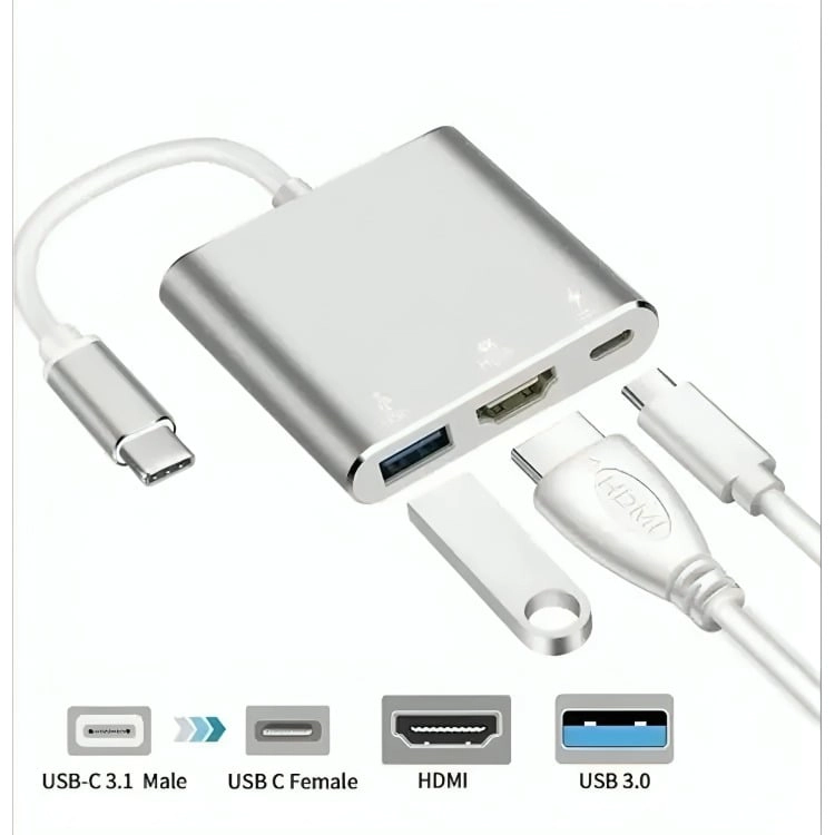 ADAPTADOR HUB 3 EN 1 USB TIPO C A USB-C HDMI USB 3.0 4K - 2