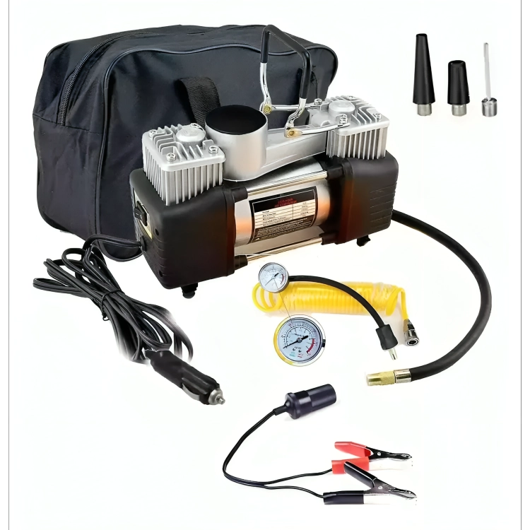 COMPRESOR DE AIRE DOBLE CILINDRO 12V INFLADOR NEUMATICOS - 2