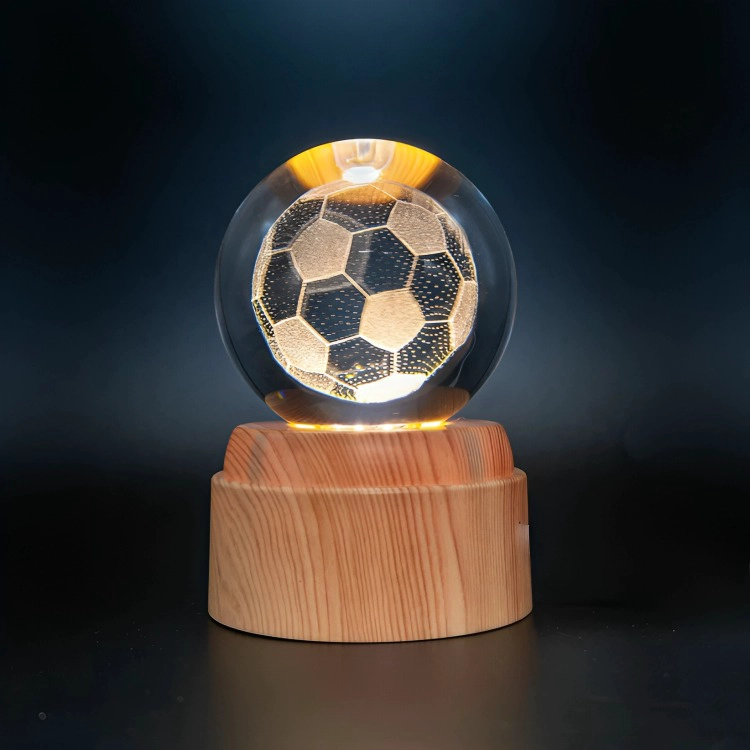 LAMPARA BOLA DE CRISTAL LED GIRATORIA BALON FUTBOL - 1
