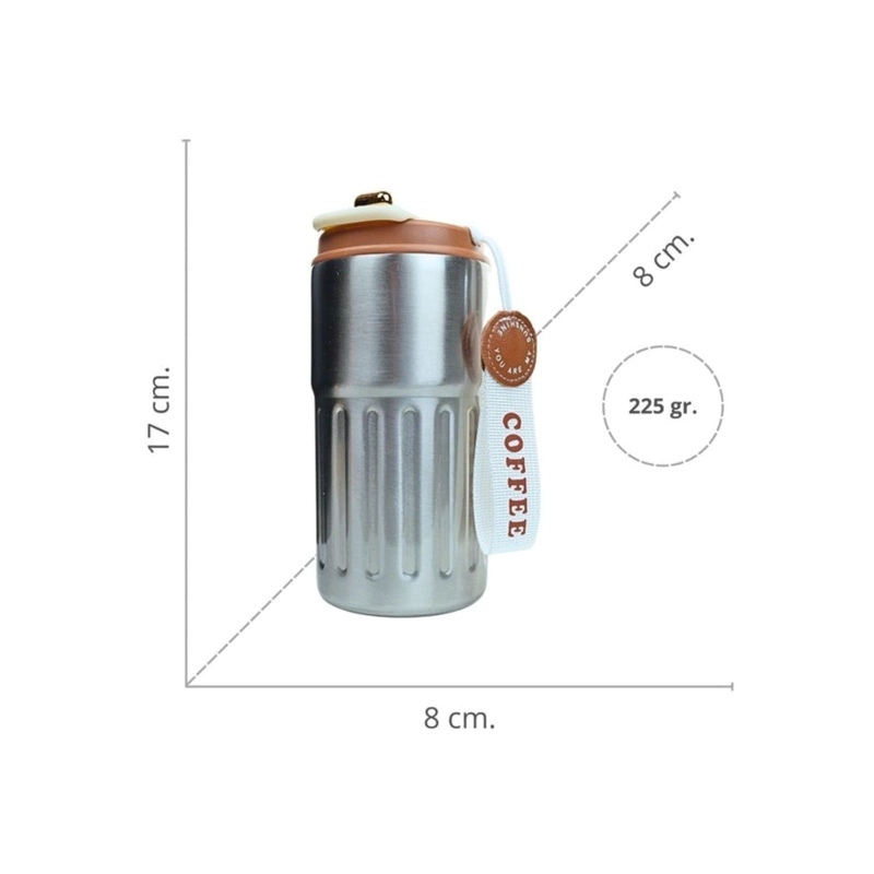 VASO TE RMICO DE ACERO INOXIDABLE TERMOMETRO 460 ML PLATEADO - 3