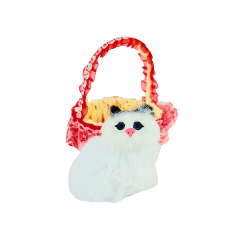 GATO MAULLADOR EN CANASTA JUGUETE DECORATIVO ROJO - 1
