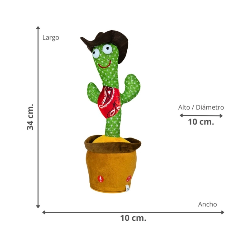 CACTUS BAILARIN IMITA VOZ MUSICAL JUGUETE FELPA COWBOY - 4