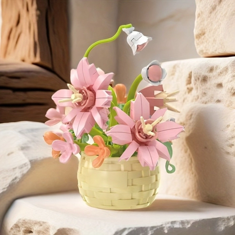 JUGUETE BLOQUES DE CONSTRUCCION FLORES EN CESTA ROSA - 2