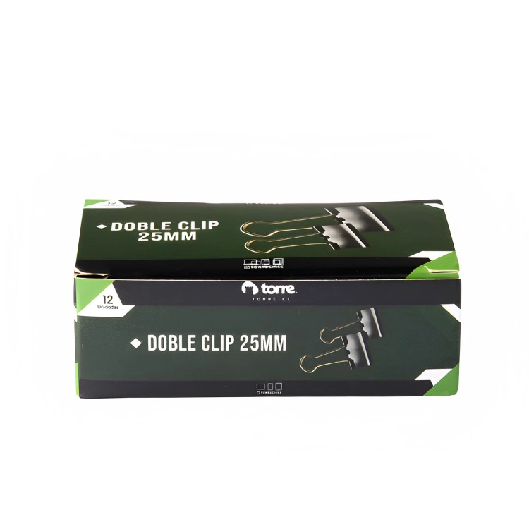 PACK 4 CAJA DOBLE CLIP NEGRO 25 MM 12 UND – TORRE - 1