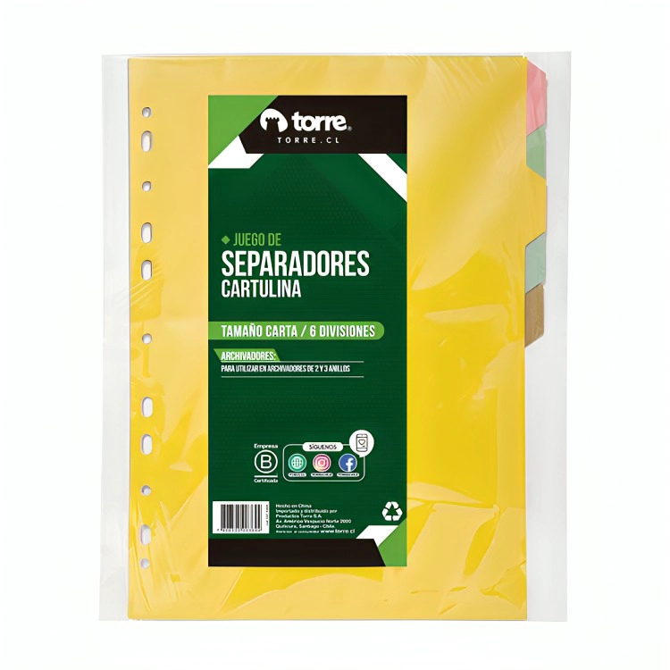 PACK 4 SEPARADOR CARTA CARTULINA 6 POSICIONES – TORRE - 2