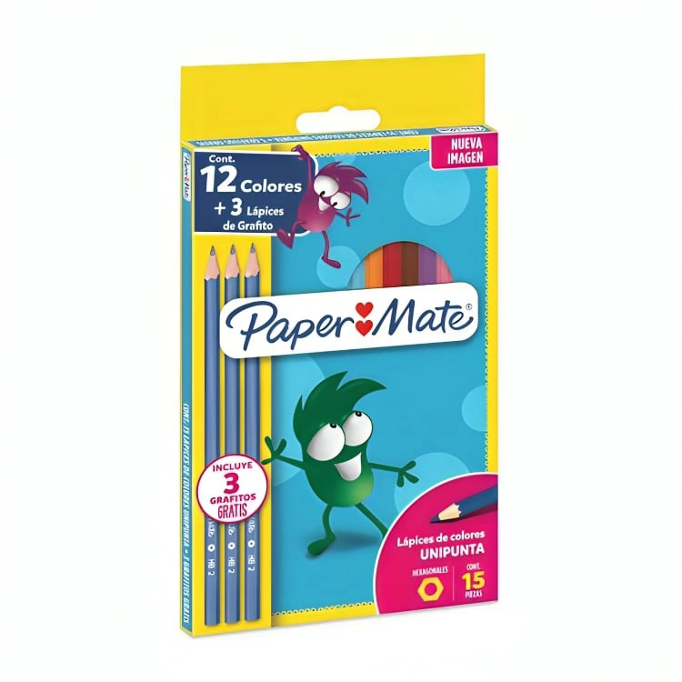 PACK 4 LAPICES 12 COLORES HEXAGONAL+ 3 LAPICES GRAFITOS PAPER MATE - 3