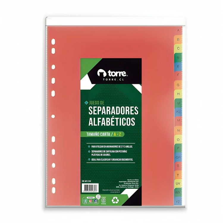 PACK 3 SEPARADOR CARTA CARTULINA A A Z – TORRE - 1
