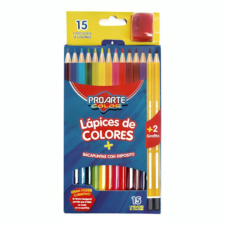 PACK 4 LAPICES DE COLOR 12 UND LARGOS 2 LAPICES GRAFITOS SACAPUNTAS - 3