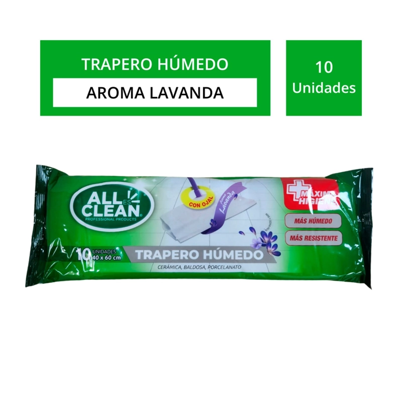 PACK X 4 PAÑO HUMEDO PARA PISO 10 UND / LAVANDA – ALL CLEAN - 1