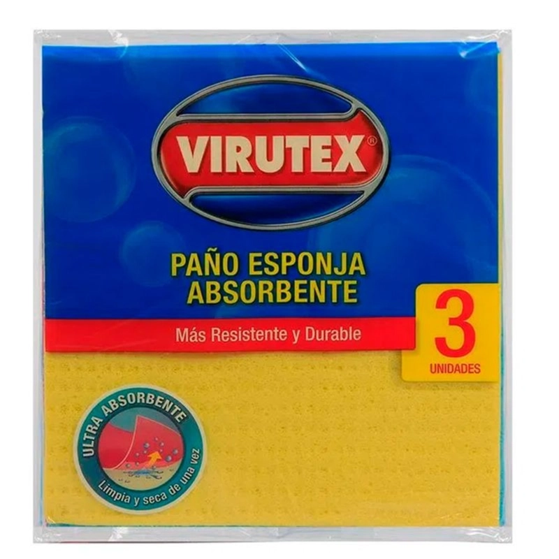 PACK X 4 PAÑO ESPONJA ULTRA ABSORBENTE 3 UND – VIRUTEX - 1