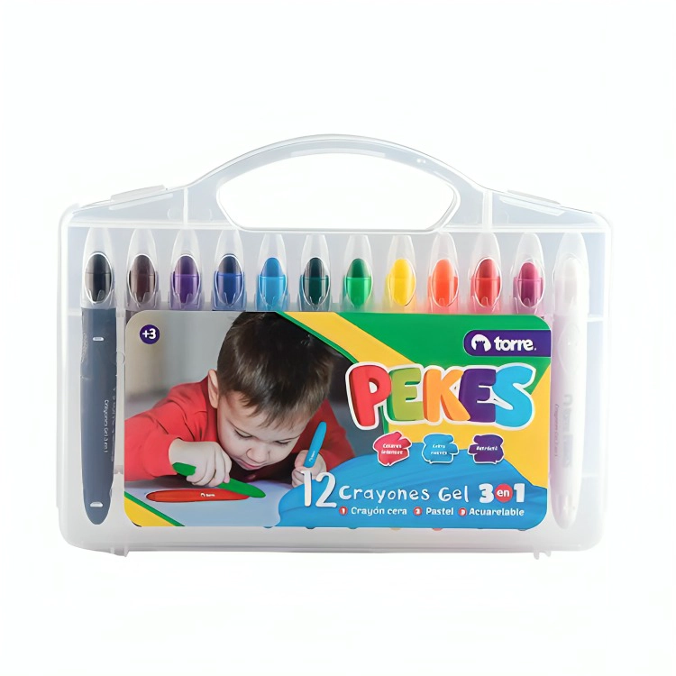CRAYONES GEL 3 EN 1 12 COLORES PEKES – TORRE - 1