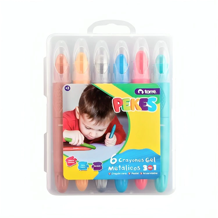 CRAYONES GEL 3 EN 1 METALICOS 6 COLORES PEKES – TORRE - 2