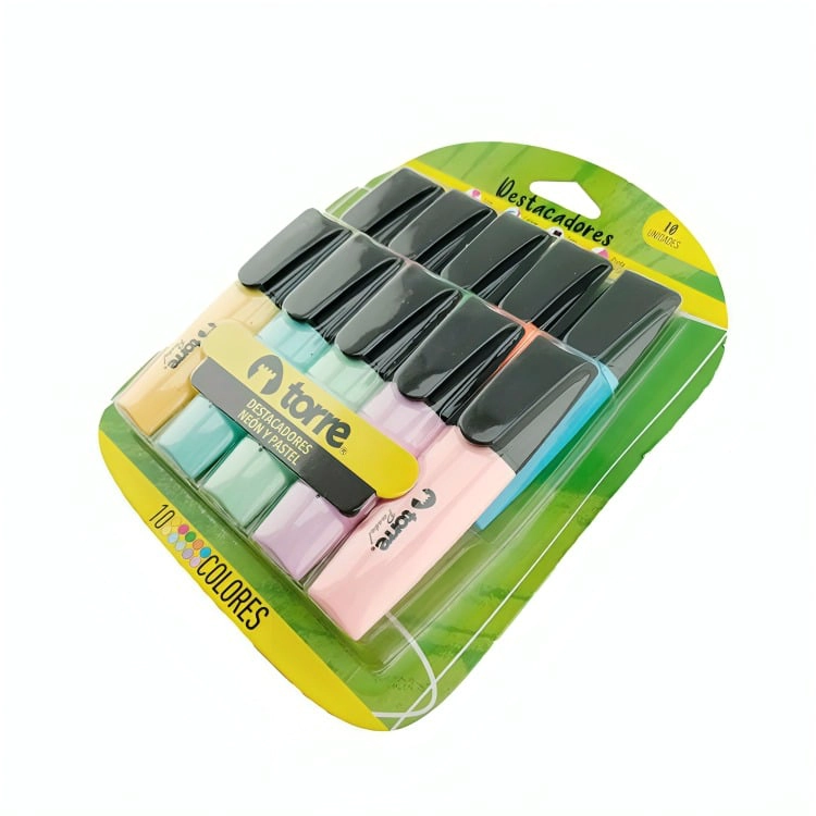 BLISTER DESTACADORES 5 COLORES NEON + 5 COLORES PASTEL – TORRE - 1