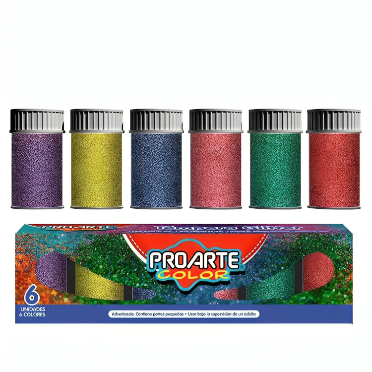 PACK 2 TEMPERAS GLITTER 6 COLORES 15CC – PROARTE - 2