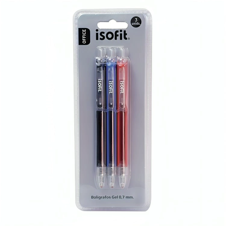 PACK 2 BOLIGRAFOS GEL 0,7 MM NEG/AZU/ROJ – ISOFIT - 1