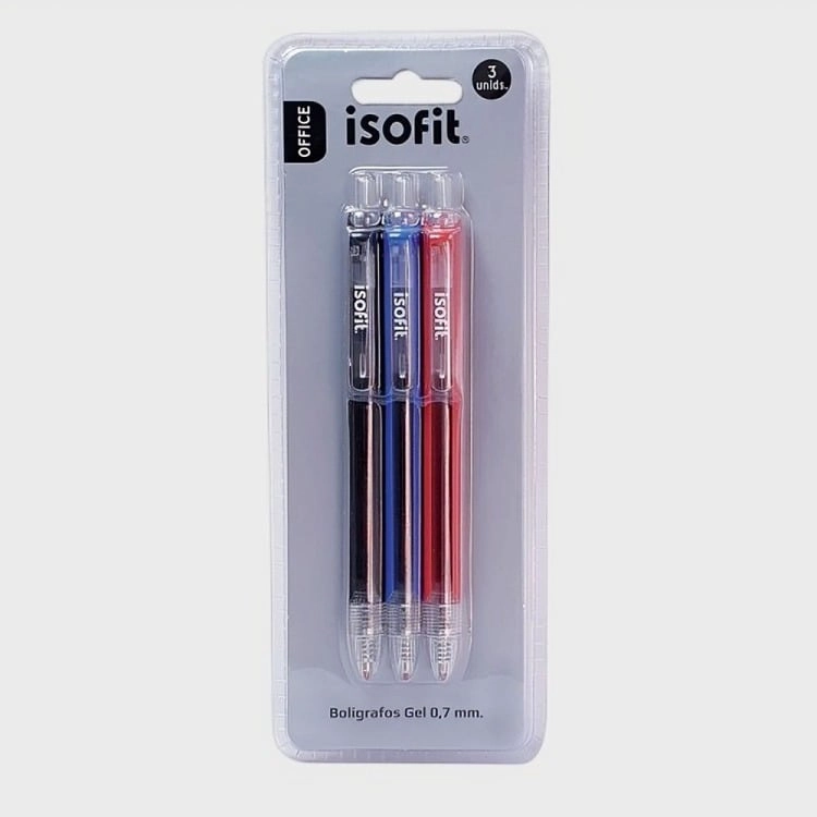 PACK 2 BOLIGRAFOS GEL 0,7 MM NEG/AZU/ROJ – ISOFIT - 2