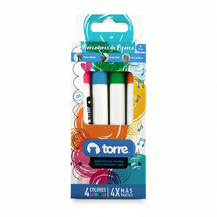 BLISTER MARCADORES DE PIZARRA PUNTA REDONDA 4 COLORES FANCY – TORRE - 2