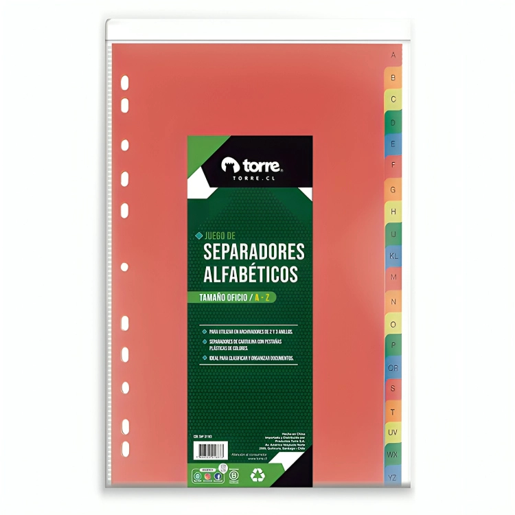 PACK 2 SEPARADOR OFICIO CARTULINA A A Z – TORRE - 1