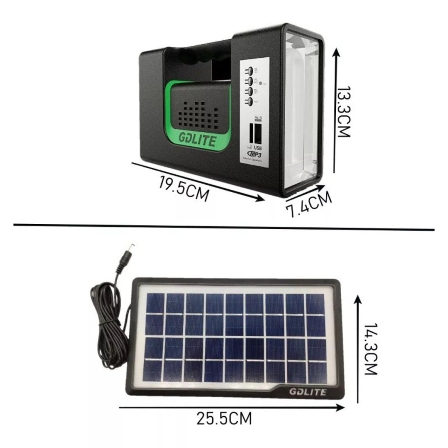 KIT EMERGENCIA CAMPING SOLAR 3 AMPOLLETAS LINTERNA+RADIO MP3 - 1